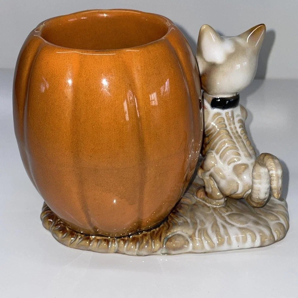 Yankee Votive Candle Holder Boney Cat Kitten Skeleton Halloween Decor Pumpkin C2